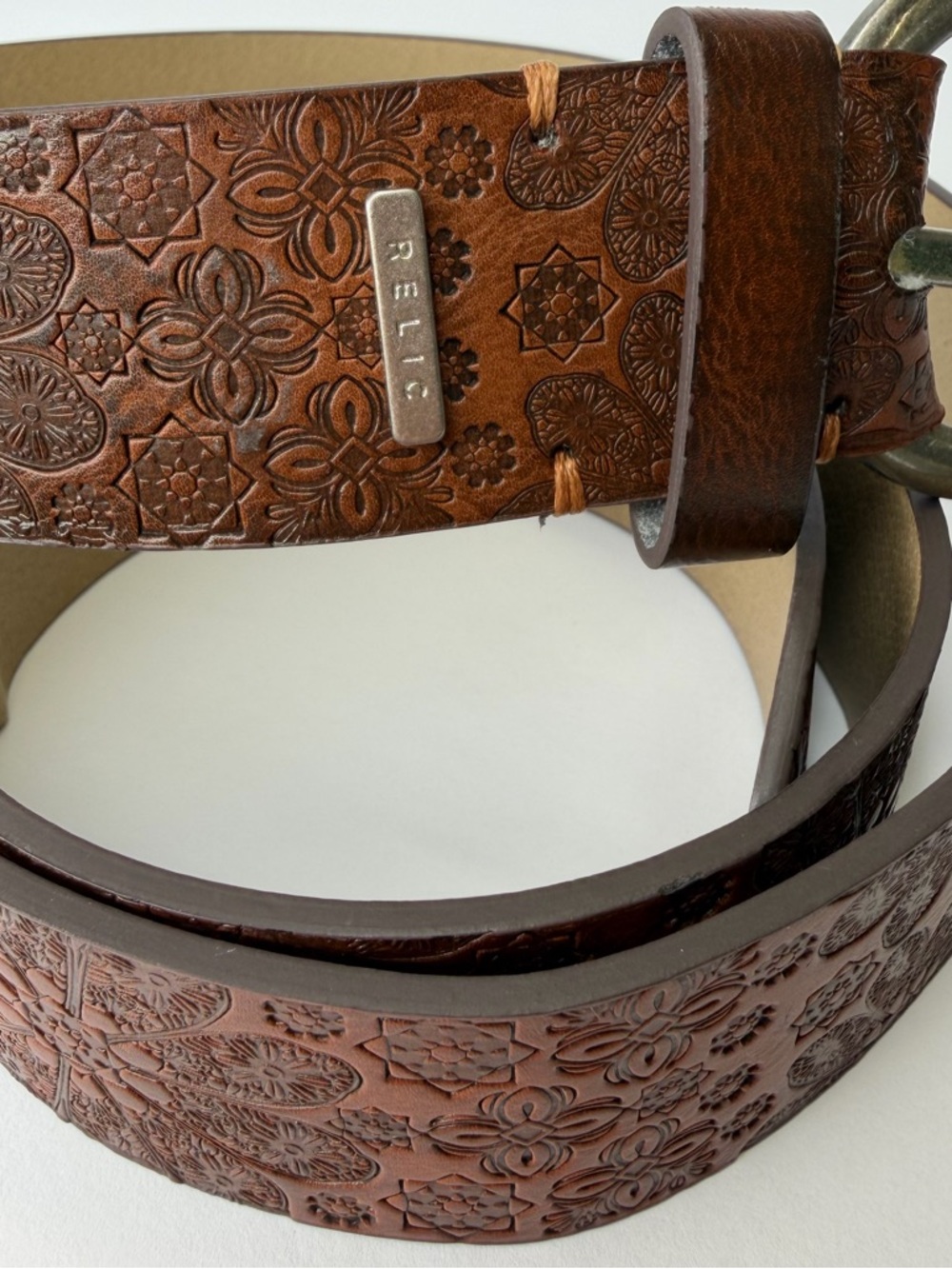 Relic Brown Embossed Floral Faux Leather Belt